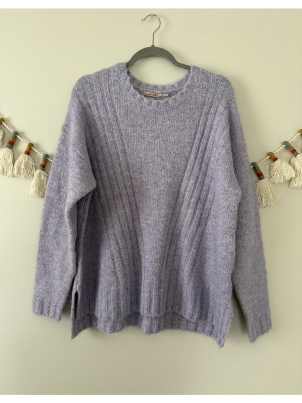 Esqualo Wool Blend Lilac Purple Crewneck Pullover Sweater Cozy Feminine Slouchy